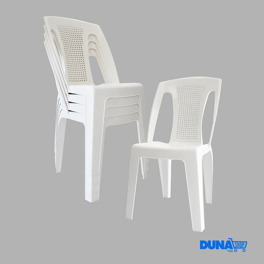 Silla DUNA apilable de plástico blanca para exterior, paquete de 5 piezas